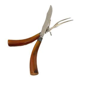 Vintage 40s Celluloid Handle Carving Knife and Fork with Box
